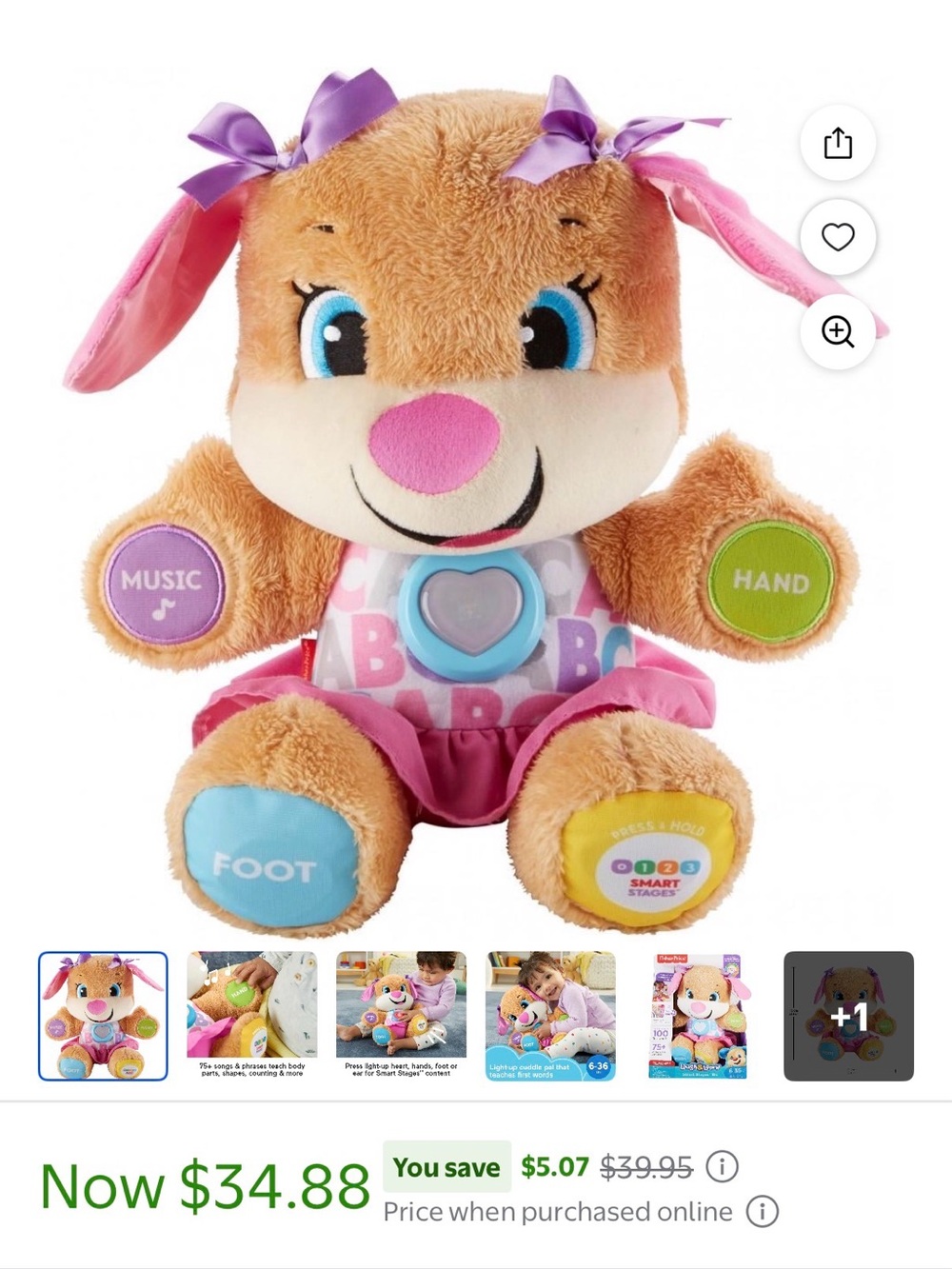 Fisher-Price Plush Learning Puppy in Pink and Brown with Interactive Buttons